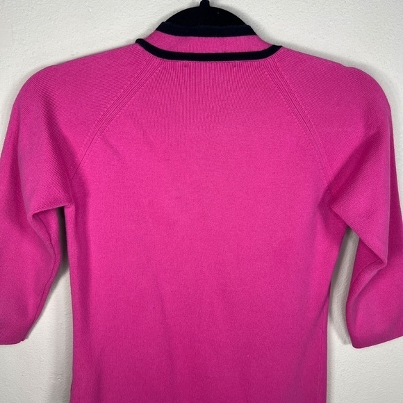 SMALL VINTAGE PIERRE CARDIN FUCHSIA PINK BLACK TRIM KNIT TOP PULLOVER STRETCH - Picture 3 of 6